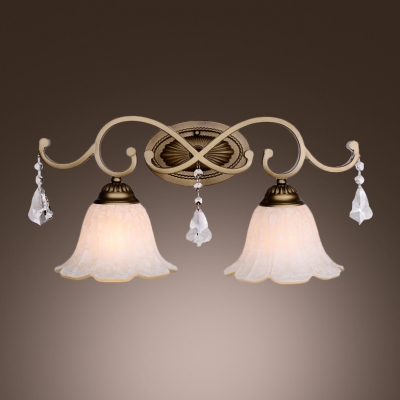 Warm Clear Crystal Beautiful Complements Beige Glass and Iron Frame of Elegant Wall Sconce