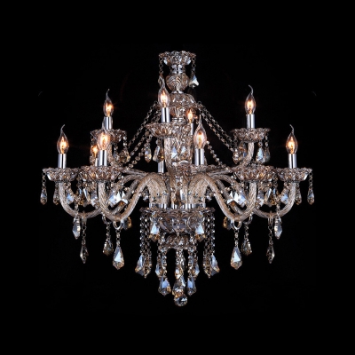 12-light 32.2"Wide Large Graceful All Crystal Arms and Beads Chandelier