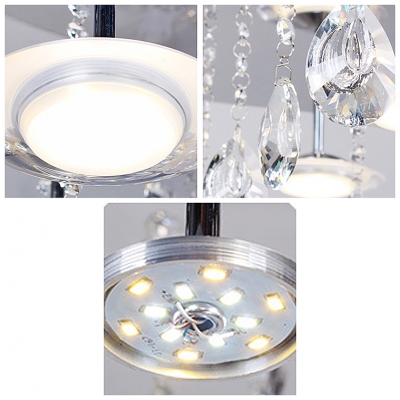 4-Light Sparkling Crystal Strands and Droplets Disc Shade Flush Mount Ceiling Lights
