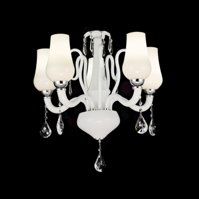 Amazing 24.4“Wide Modern White Glass-crafted Living Room's Chandelier with Five Lights