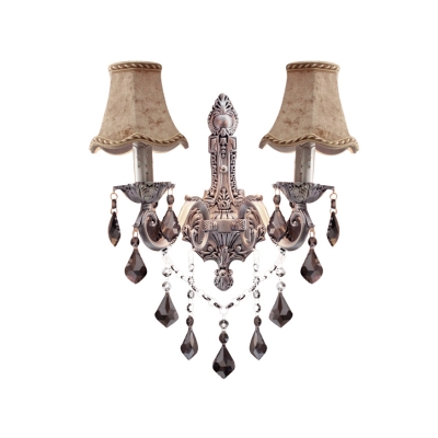 Classic 19'' High Two Light Wall Sconce Features Antique Silver Finish Frame and Various Crystal Drops