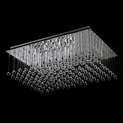 Dazzling Clear Crystal Teardrops Waterfall Square Stainless Steel Chrome Finished Modern Flush Mount