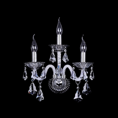 Distinguished Scrolling Arms Add Charm to Sparkling Unique Three Light Crystal Wall Scocne