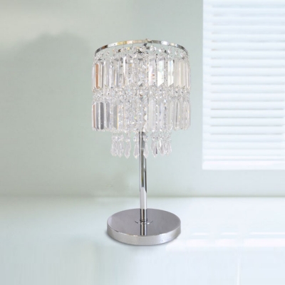 Electroplated Chrome Dimming Single Light Table Lamp Adorned with Gorgeous Square Crystals and Round Steel Base