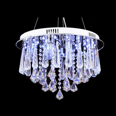 Engraving Six Lights Steel Finish Large Pendant Light Adorned withBeautiful Crystal Cascade