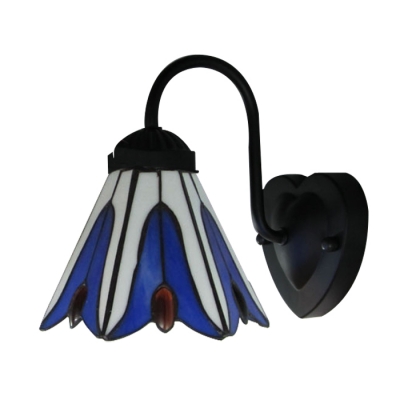 Euro Design Black Finish Bathroom Lighting with Tiffany Dark Blue Flower Shade