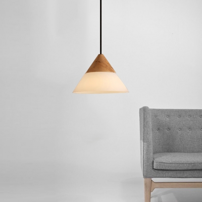 Frosted Glass Cone Shaded Elegantly Designer Wood Mini Pendant Light