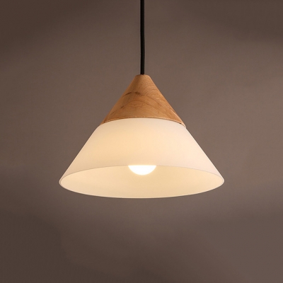 Frosted Glass Cone Shaded Elegantly Designer Wood Mini Pendant Light