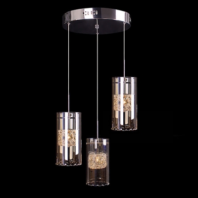 Gleaming Crystal Multi Light Pendant Features Chic Cylinder Glass Shades Creating Modern Embellishment