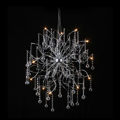 Glistening Crystal Globes Falling Chrome Finished Metal Branches Whimsical Crystal Pendant Light