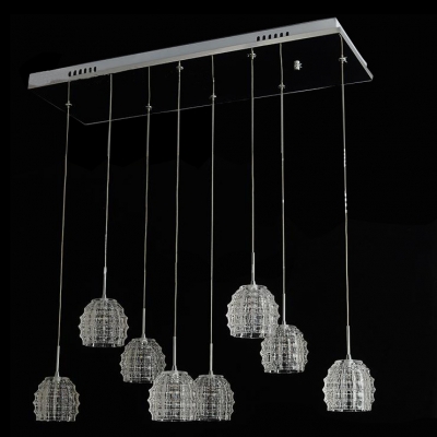 Glistening Multi Light Pendant Features Square Steel Base Pairs with 8 Clear Crystal Glass Shades