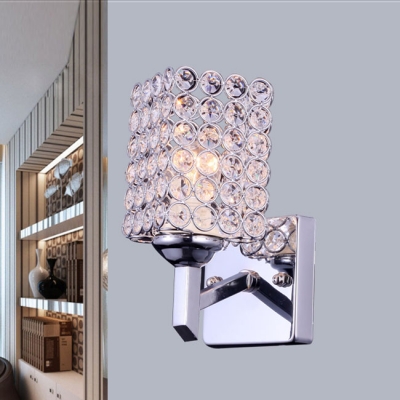 Glittering Crystals Enhanced Striking Single Light Modern Wall Sconce in Polished Chrome Finish Square Iron Frame