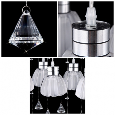 Gorgeous Multi-light Ceiling Light Features Beautiful Glass Shades and Dazzling Crystal Teardrops