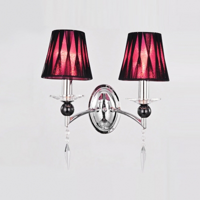 Imposing Two Lights Modern Fabric Shades and Sparkling Crystal Accent Add Glamour to Delightful Wall Sconce