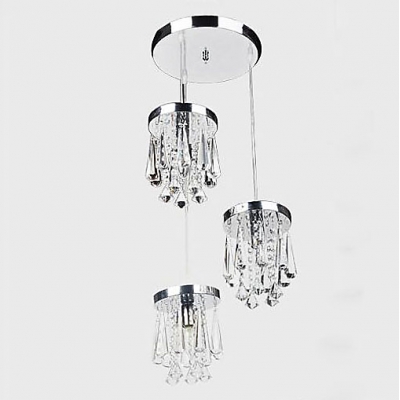 Kitchen or Dining Area Pendant  Adorned with Round Stainless Steel Canopy  and Crystal Prism Drops
