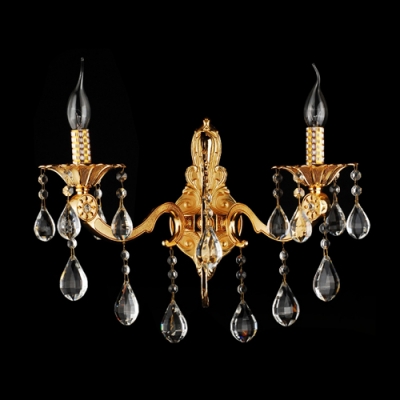 Luxury Dazzling Candelabra Style Wall Light Fixture Offers Clear Crystal Droplets And Sleek Curved Arms