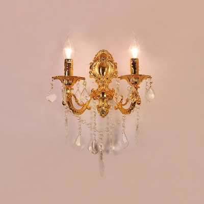 Luxury Two Light Wall Sconce Features White Fabric Shades Trimmed with Crystal Accents
