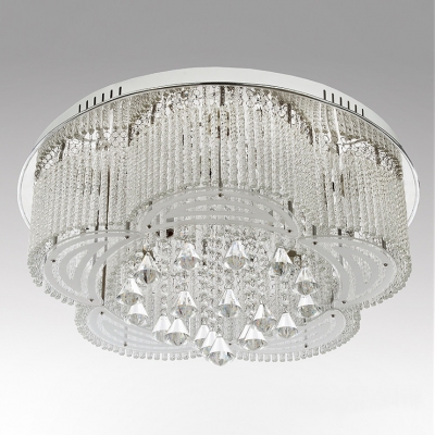 Romantic and Bold Crystal Accented and Round Chrome Finished Canopy Modern Flush Mount