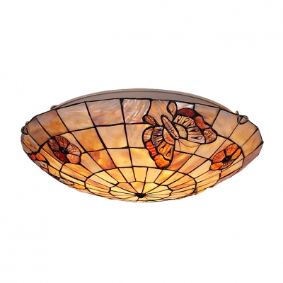 Romantic Butterfly Theme Two Lights 12 Inches Wide Tiffany Flush Mount Ceiling Light