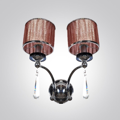 Striking Two-light  Crystal Wall Sconce Features Polished Chrome Finish and  Drum Shades