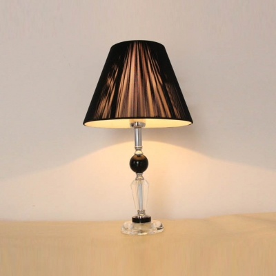 Stunning Black Silk Thread Empire Shade Add Mystery to Modern Table Lamp with Clear Crystal Center and Base