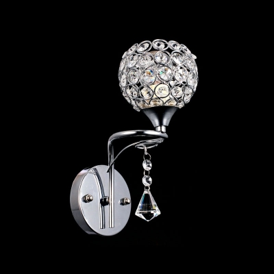Twinkling Clear Crystal Accented Single Light Polished Chrome Finish Iron Frame Wall Sconce Perfect for Bedroom