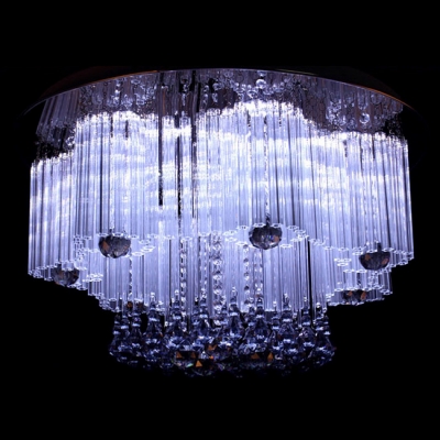 Warm Champagne Colored Crystal Droplets Clear Crystal Glass Rods Falling Flush Mount Light