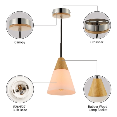 Wood and Frosted Glass Cone Shaded Elegantly Designer Mini Pendant Light