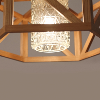 Wide Round Drum Caged And Inner Glass Shaded Large Pendant Light 17.7”