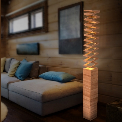 47.2”High Wood Base Spiral Designer Floor Lamp in Natural Style