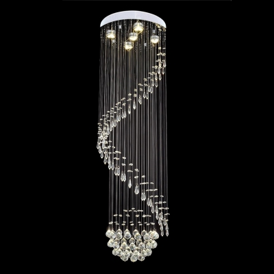 

5-Light Finely Faceted Crystal Droplets and Spheres Long 35.4"High Elegant Chandelier, HL361036