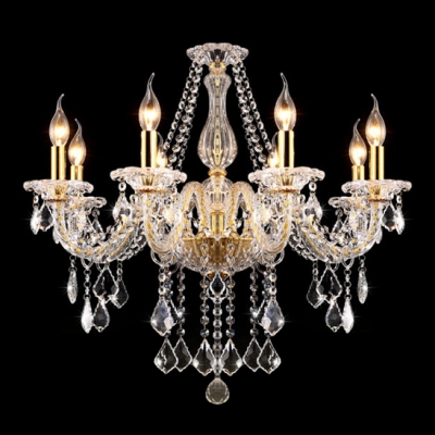 Artfully Crystal Centerpiece and Arms Gold Chandelier Hanging Clear Crystal Droplets