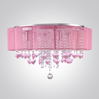 Beautiful and Romantic Pink Colored Flush Mount Lights Shine with Bright Crystals