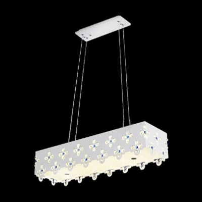 Beautiful Pendant Light Features Vibrant Flower Motif on White Shade and Clear Crystal Beads