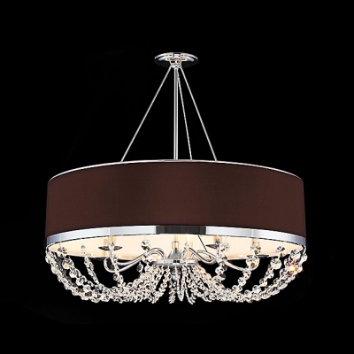 Charming Chic Pendant Light Features Beautiful Crystal Strings and Brown Drum Shade Offers Ambient Light
