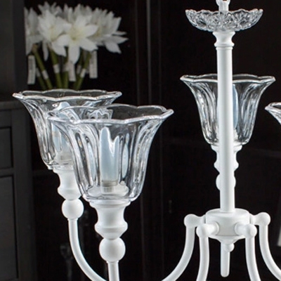 Clear Crystal Floral Design Shade White Metal Arms 5-Light Elegant and Splendid Chandelier