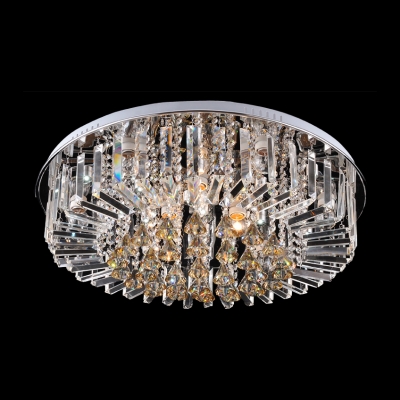 Contemporary Crystal Prisms and Crystal Diamond Flush Mount with Chrome Finished Canopy