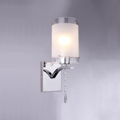 Elegant White Glass Shade and Clear Crystal Embellished Dazzling Single-light Wall Sconce