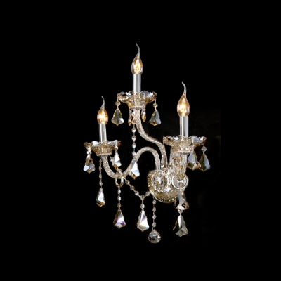 Magnificent Chrome Crystal Wall Sconce Features Beautiful Scrolling Arms and Clear Droplets