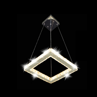 Modern and Elegant Square Large Pendant Light Accented by Hand Cut Crystal Beads
