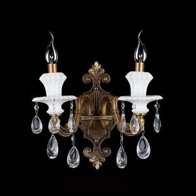 Regal Sophisticated Candelabra Style Wall Light Fixture Accented Clear Crystal Plate and Droplets