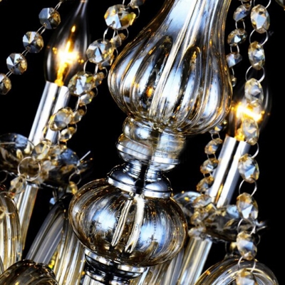 Silver Mist Bell Shades Gorgeous Amber Crystal 5-Light Warm and Charming Chandelier