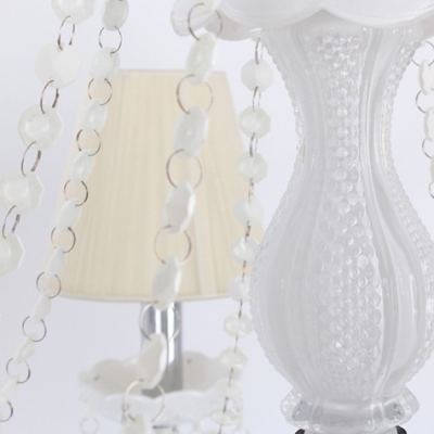 Soft and Chic White Crystal Glass Arms 8-Light White Crystal Chains and Drops Chandelier
