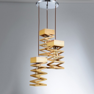 Spiral Wood Designer Multi-Light Pendant Light With Round Canopy Three Light