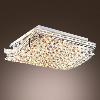 Tile Shaped Bold and Elegant Flush Mount Light Accented by Clear Crystal Spheres