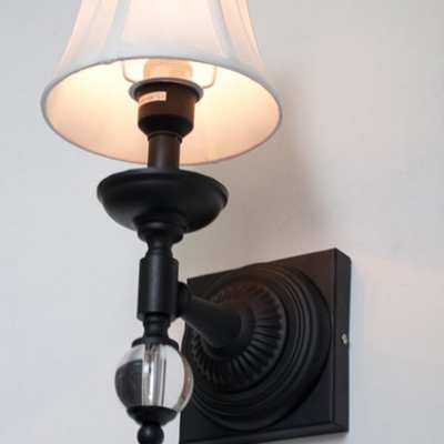 Timeless Wall Light Fixture Features Iron Frame Accented Crystal Ball and White Fabric Bell Shade
