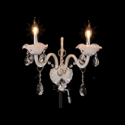 Two Candle-style Light  Wall Sconce Features Graceful Curving Crystal Arms