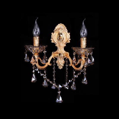 Two Light Simple Exquisite European Style Wall Sconcce with Lead Crystal Drops and Plate