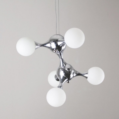 DNA Chrome Pendant Light White Shades Five-light