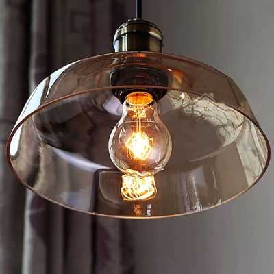 Vintage 10 Inches Wide LED Hanging Pendant Lighting with Amber/Clear Glass Dome Shape